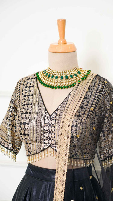 Black Zariwork Patti Border Lehenga in Silk