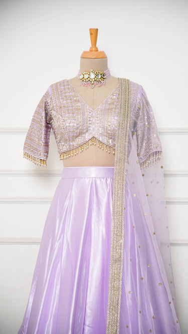Lavender Zariwork Patti Border Lehenga in Silk