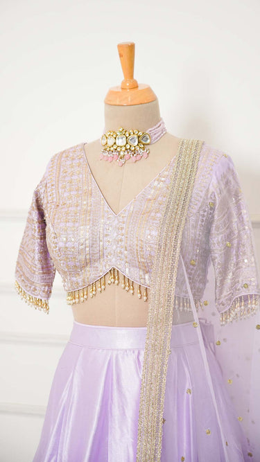 Lavender Zariwork Patti Border Lehenga in Silk