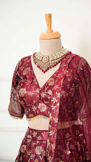 Banarasi Silk Lehenga with Floral Borderwork