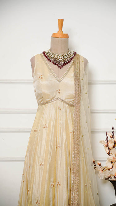 Cosmos Handwork Beige Anarkali Suit with Buttiwork