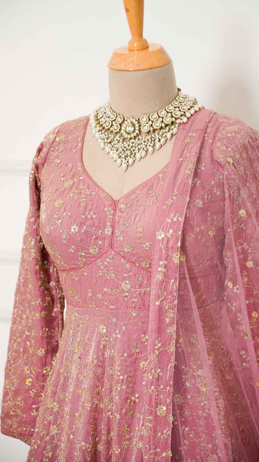 Mauve Pink Floral Motif Fendi Zari Anarkali Suit