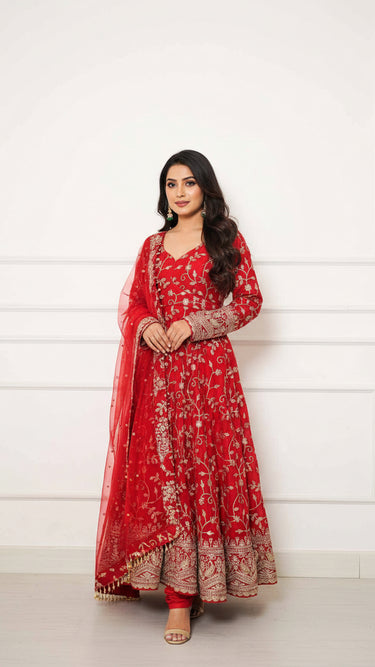 Floral Jaalwork Anarkali Suit in Fendi Silk