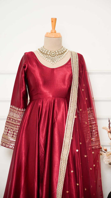 Maroon Satin Silk Anarkali Suit