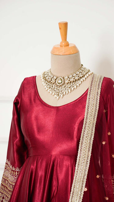 Maroon Satin Silk Anarkali Suit