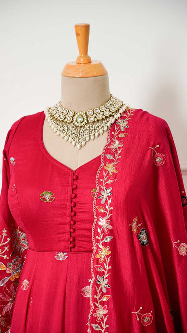 Vichitra Silk Floral Embroidered Anarkali Suit