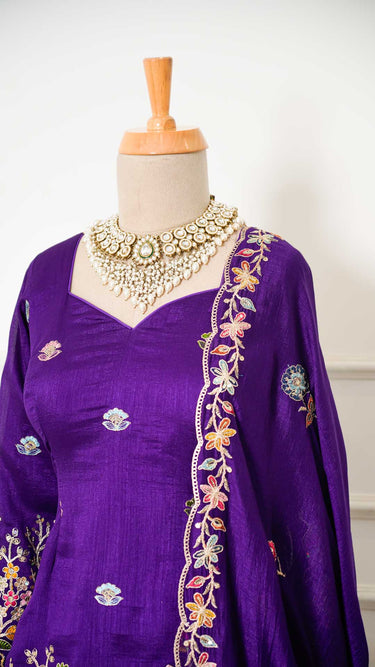 Vichitra Silk Floral Embroidery Garara Suit