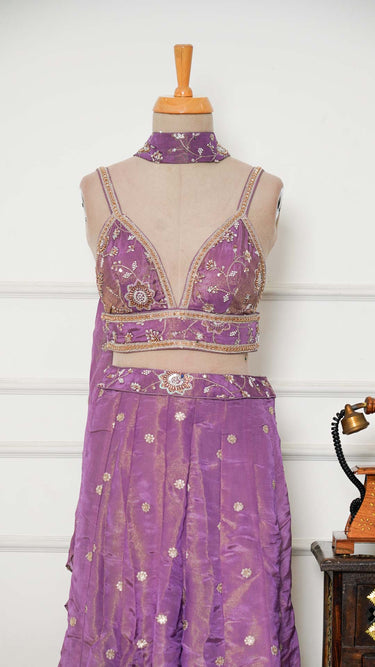 Handwork Cosmos Blouse with Flaired Pants and Neck Piece