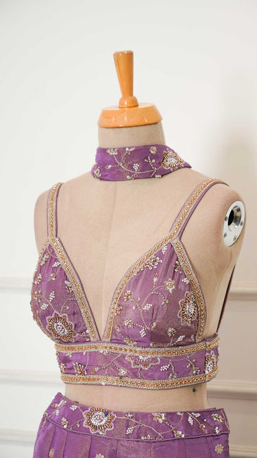 Handwork Cosmos Blouse with Flaired Pants and Neck Piece
