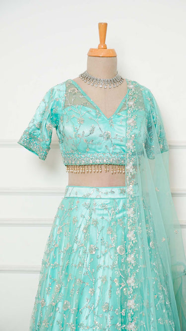 Light Blue Handembroidered Jaal Lehenga