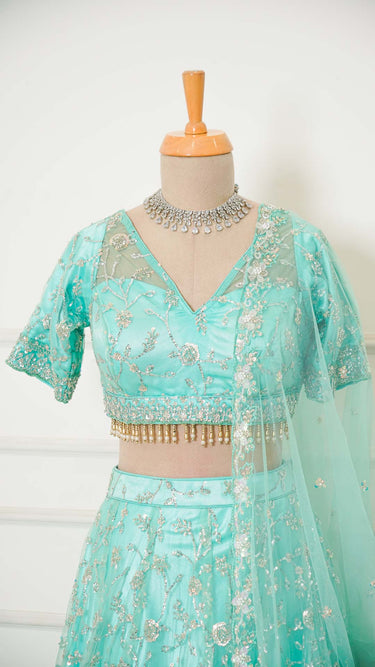 Light Blue Handembroidered Jaal Lehenga