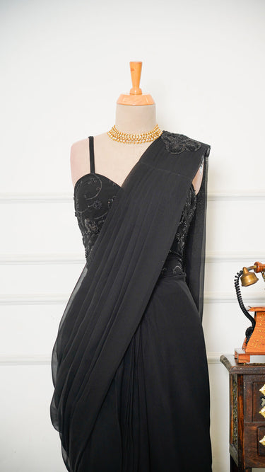 Black Ready to Wear Saree with Corset Blouse