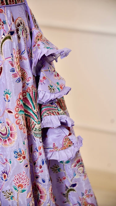 Position Print Lehenga with Peacock Embroidery