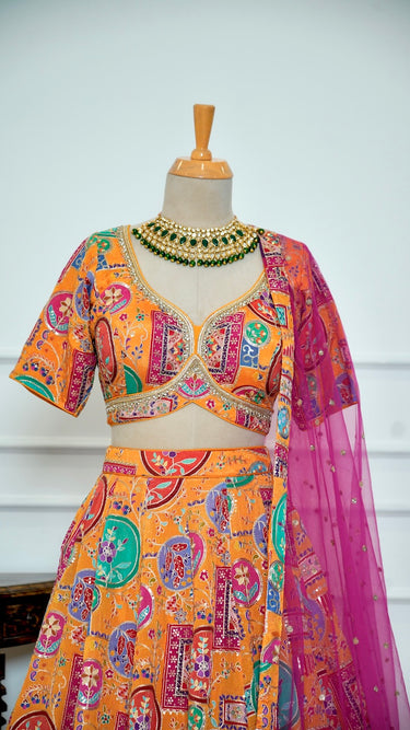 Aurora Mustard Position Print Traditional Lehenga