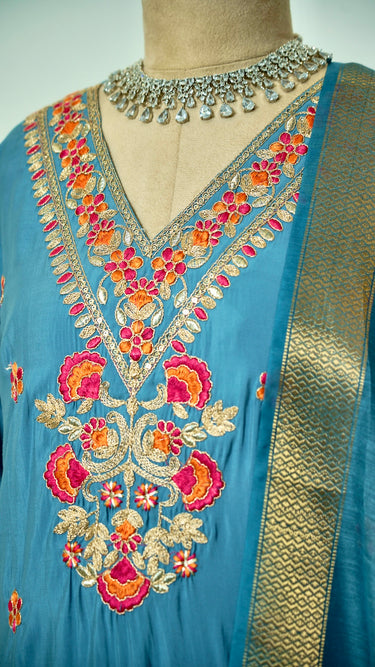 Sage Blue Threadwork Kurta Set