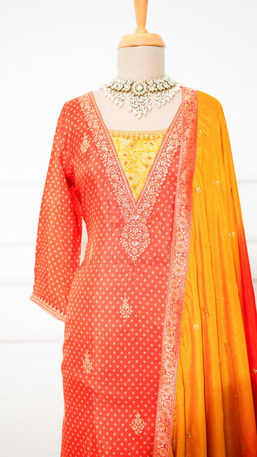 V Neck Chunari Print Kurti Suit
