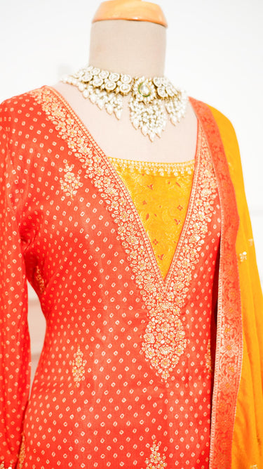 V Neck Chunari Print Kurti Suit