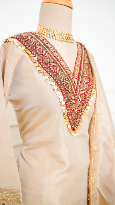 Cosmos Gold Kurti Suit with Contrast Neckline