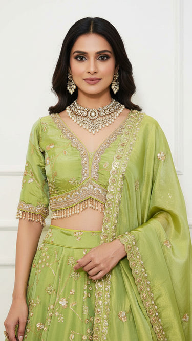 Light Green Hand Embroidered Elegance Lehenga Set