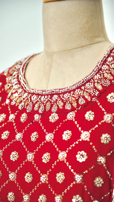 Georgette Handwork Women's Kurta Set in Rani Pink