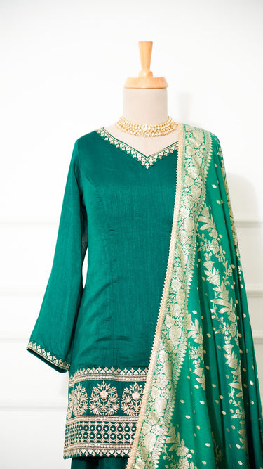 Vichitra Farsi Silk Plain Suit with Jaal Shawl