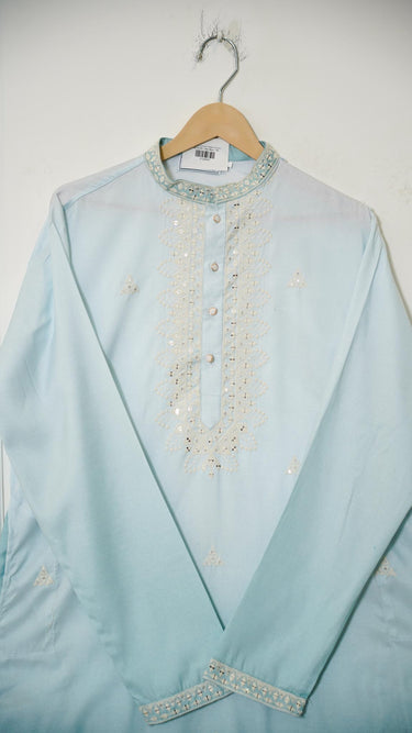 Ombre Mens Kurta with Chikankari Thread and Mirrorwork