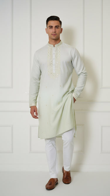 Ombre Mens Kurta with Chikankari Thread and Mirrorwork