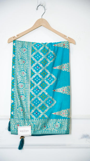 Dola Silk Bandhani Saree with Mirrorwork