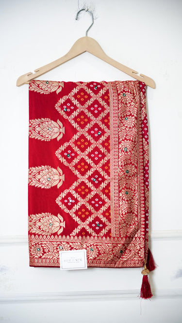 Dola Silk Bandhani Saree with Mirrorwork