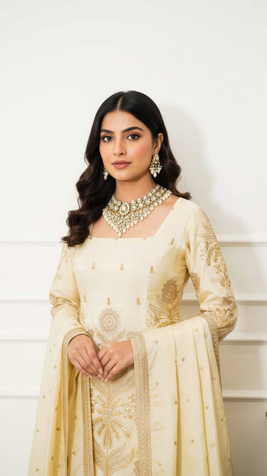 Gold Cosmos Leaf Garara Suit with Shawl