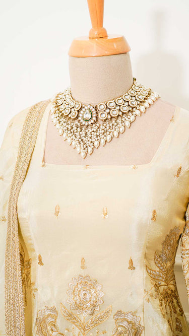 Gold Cosmos Leaf Garara Suit with Shawl