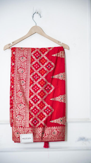Dola Silk Bandhani Saree with Mirrorwork