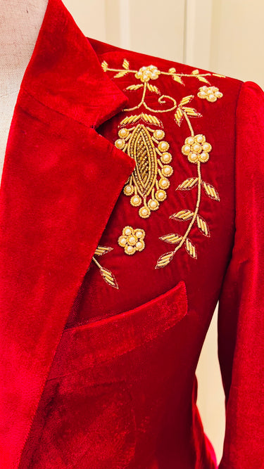 Maroon Handwork Velvet Blazer