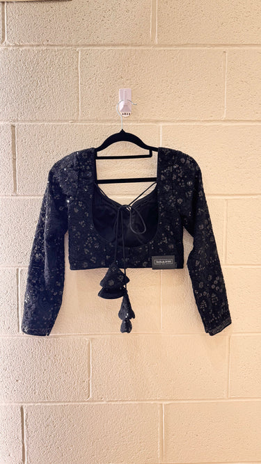 Black Full Sleeve Sweetheart Neck Chikankari Boutique Blouse