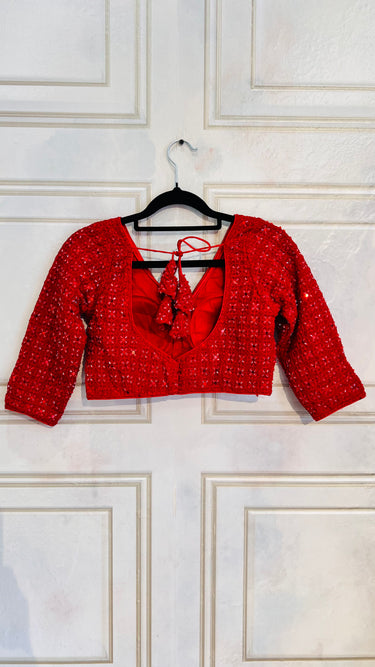 Red Blouse With Mirror Work