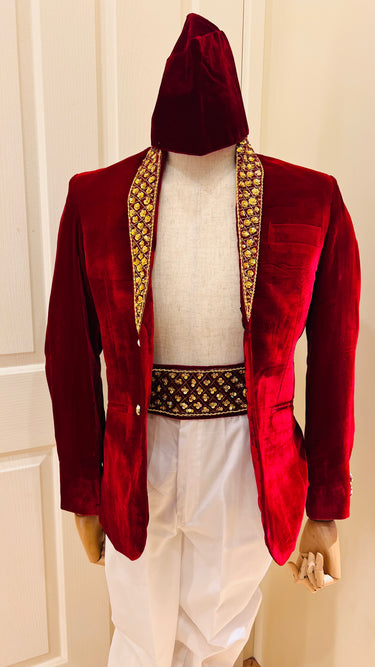 Handwork Velvet Blazer with Belt and Topi