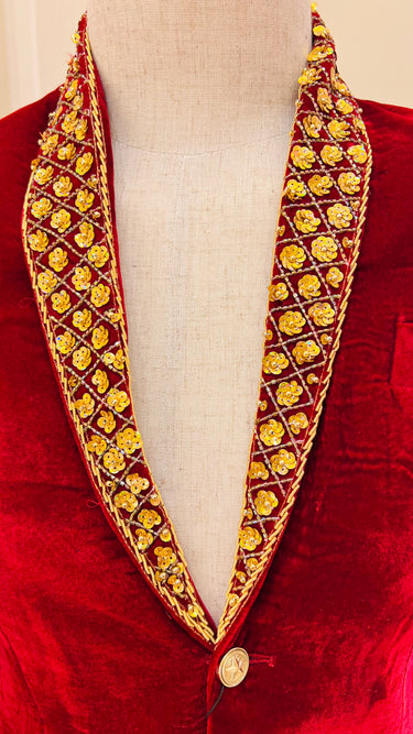 Handwork Velvet Blazer with Belt and Topi