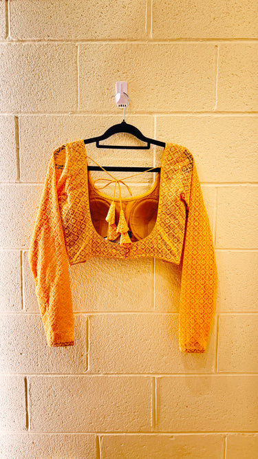 Golden Chikankari Blouse in Full Sleeves