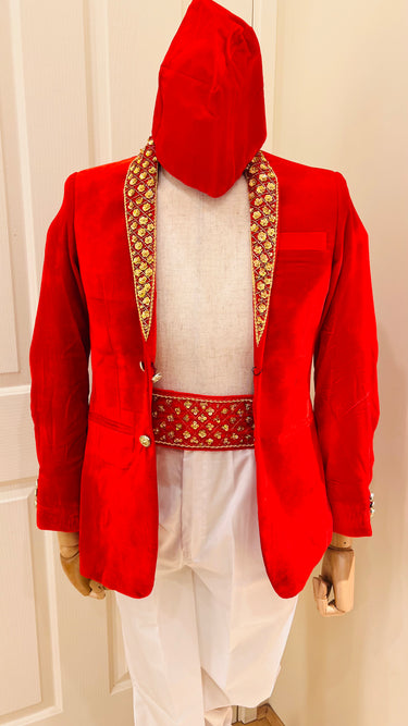 Handwork Velvet Blazer with Belt and Topi