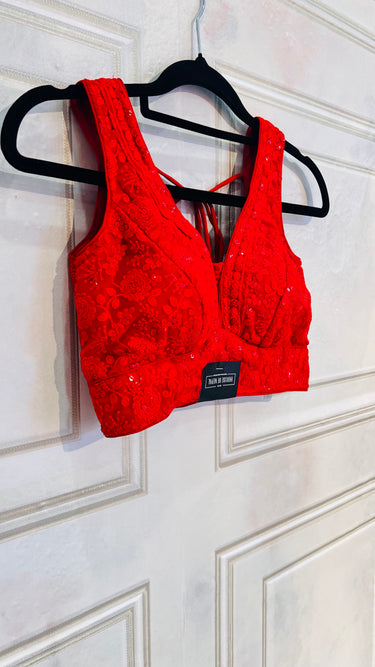 Red Sleeveless Chikankari Boutique Blouse
