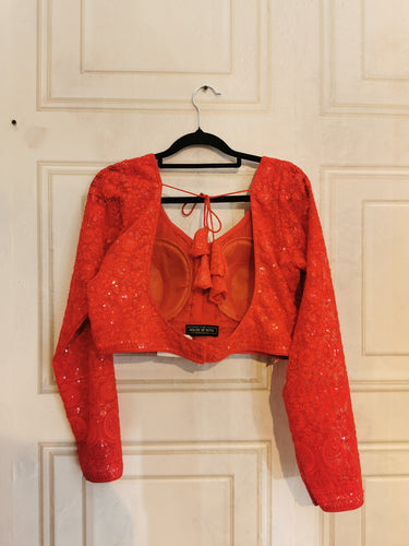 Full Sleeve Red Chikankary Boutique Blouse - House of Nepal