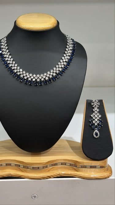 Royal Blue American Diamond Necklace With Earrings Radiant