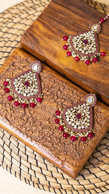 Maroon Earrings with Bindi Riha - House of Nepal