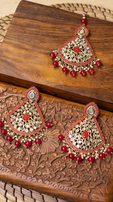 Bright Red Earrings with Bindi Riha - House of Nepal