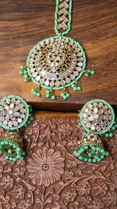 Light Green Earrings with Bindi Mandala - House of Nepal