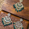 Dark Green Stone Earrings with Bindi Mala - House of Nepal