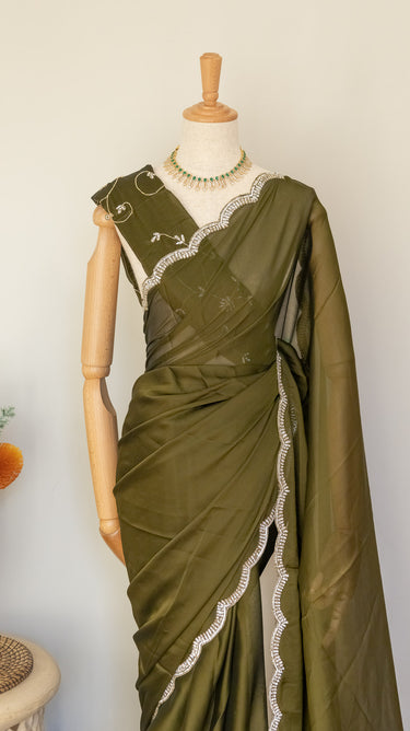 Rangoli Silk Saree with Handwork Border - House of Nepal