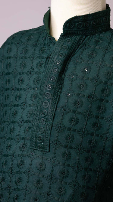 Kids Rayon Chikankari Kurta Set Green