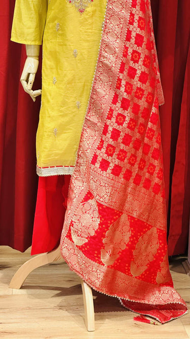 Yellow and hot pink contrast Women Kurta Set