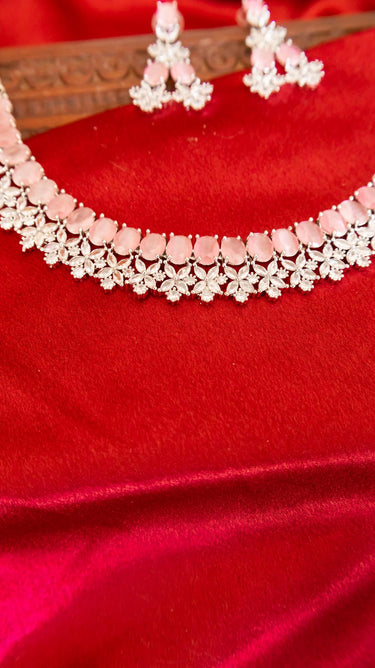 Baby Pink American Diamond Necklace And Earring Yuvi